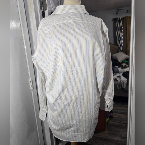 Paul Fredrick non-iron two-ply cotton pinpoint Long Sleeve Shirt Slim Fit Stripe - Picture 5 of 10